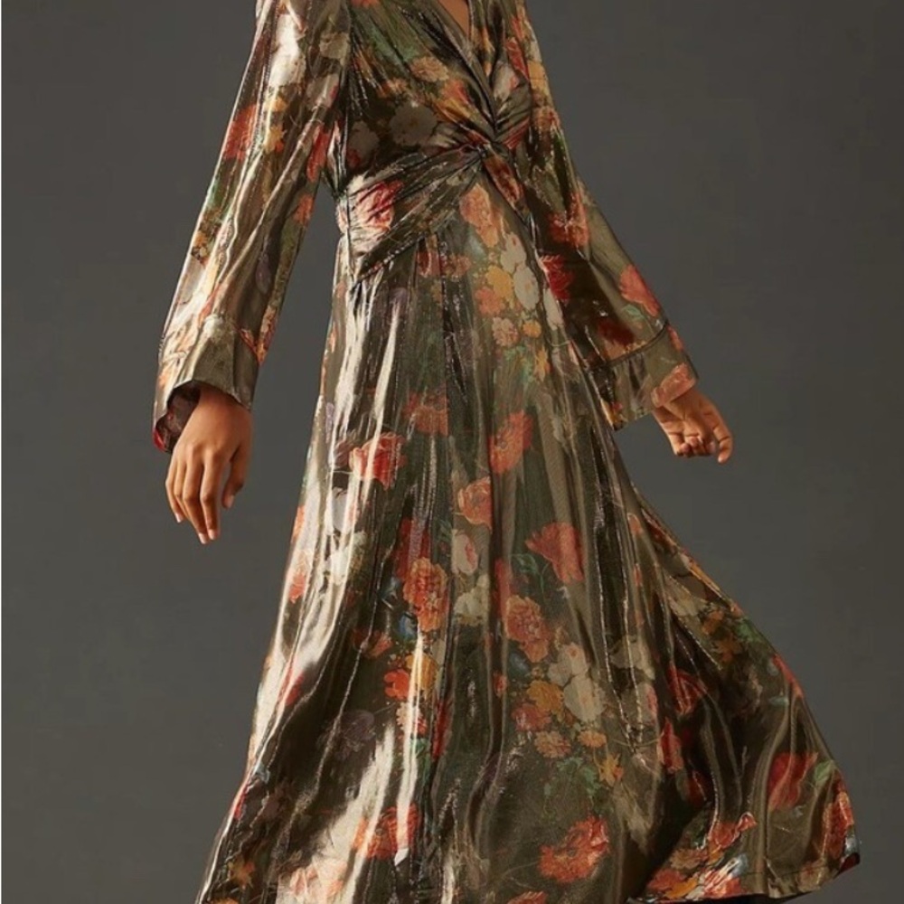 Anthropologie Metallic Floral Long Sleeve Caballero Maxi Dress Size Medium NWOT